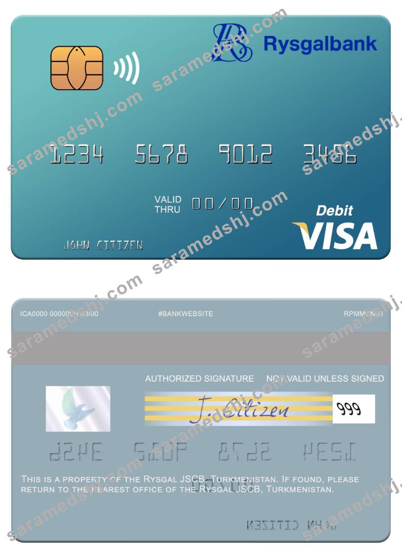 Turkmenistan Rysgal JSCB visa debit card